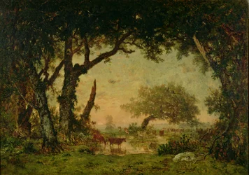 Skogkanten ved Fontainebleau, solnedgang, 1850-51